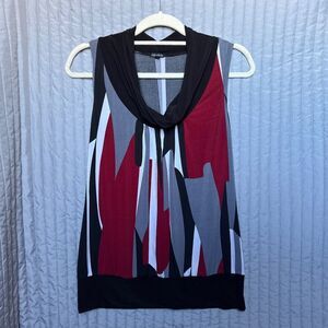Maurices Sleeveless Cowl Neck Abstract Print Top - Red, Black, Gray, White